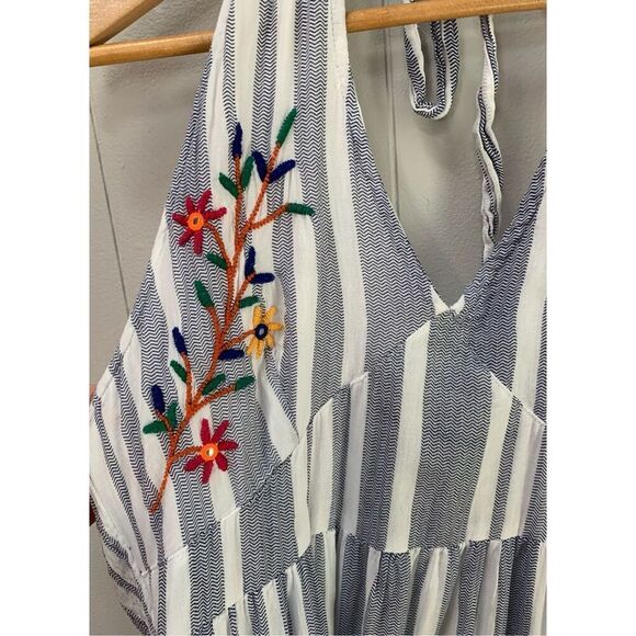 RAGA STRIPED MAXI HALTER EMBROIDERED DRESS SMALL - Picture 5 of 7